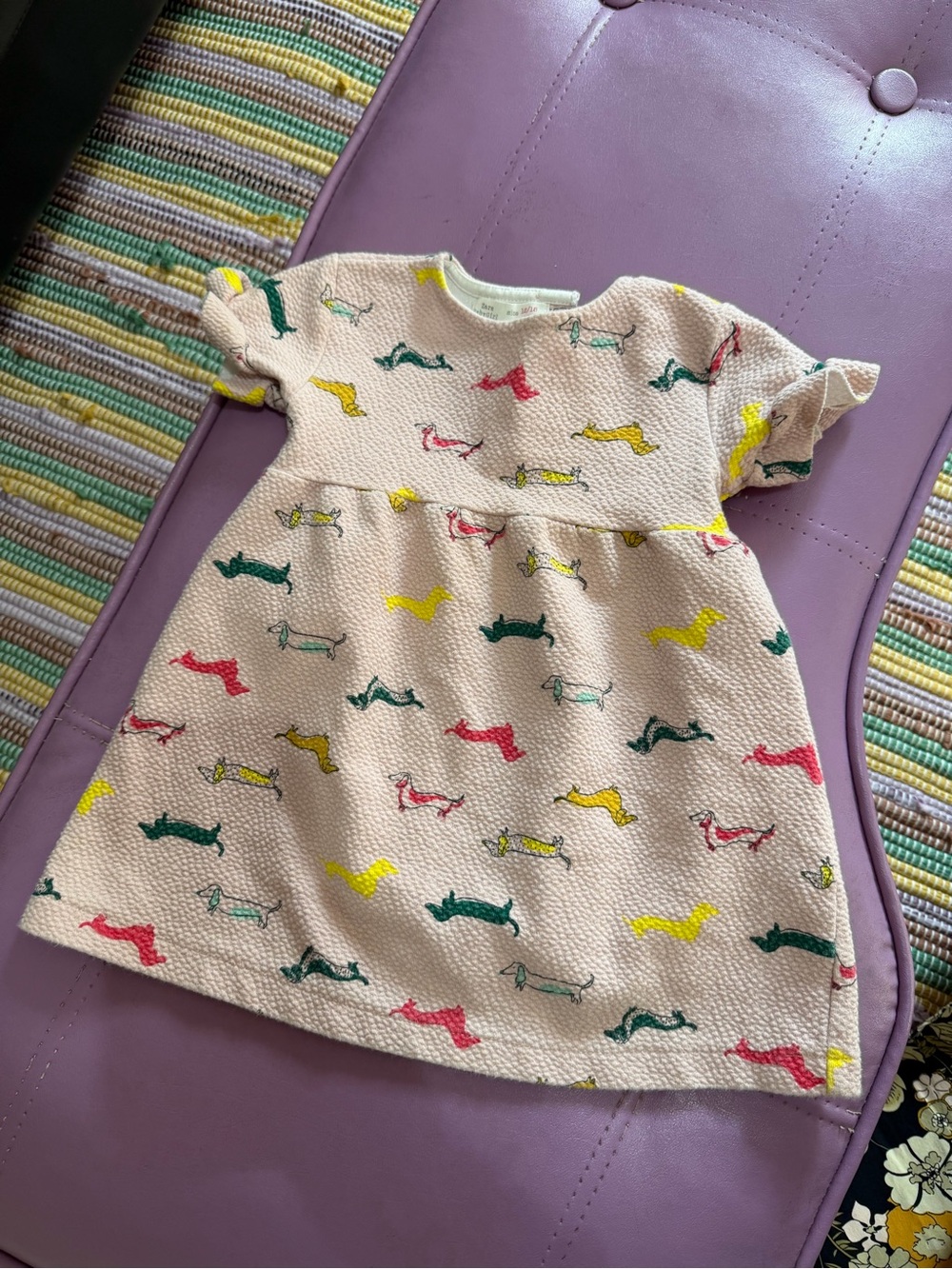 Zara Cream Kids Dress with Multicolor Dachshund Print